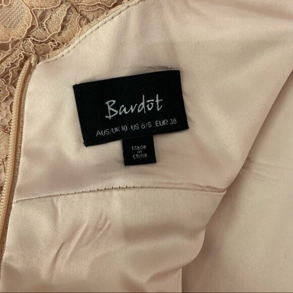 Bardot Pink Lace Midi Dress Womens 6 Spaghetti Strap Bodycon Cocktail Formal - Picture 6 of 8